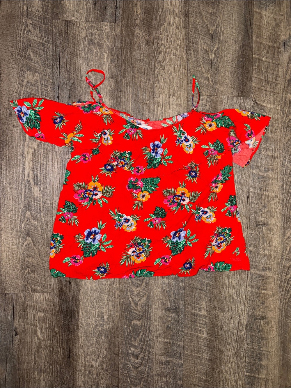 Old Navy Red Floral Off-Shoulder Crop Top